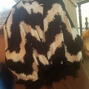 Black and white fringe cover up